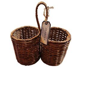 Isabela Woven Rattan Double Storage Caddy With Handle Cottage Rustic Cabin